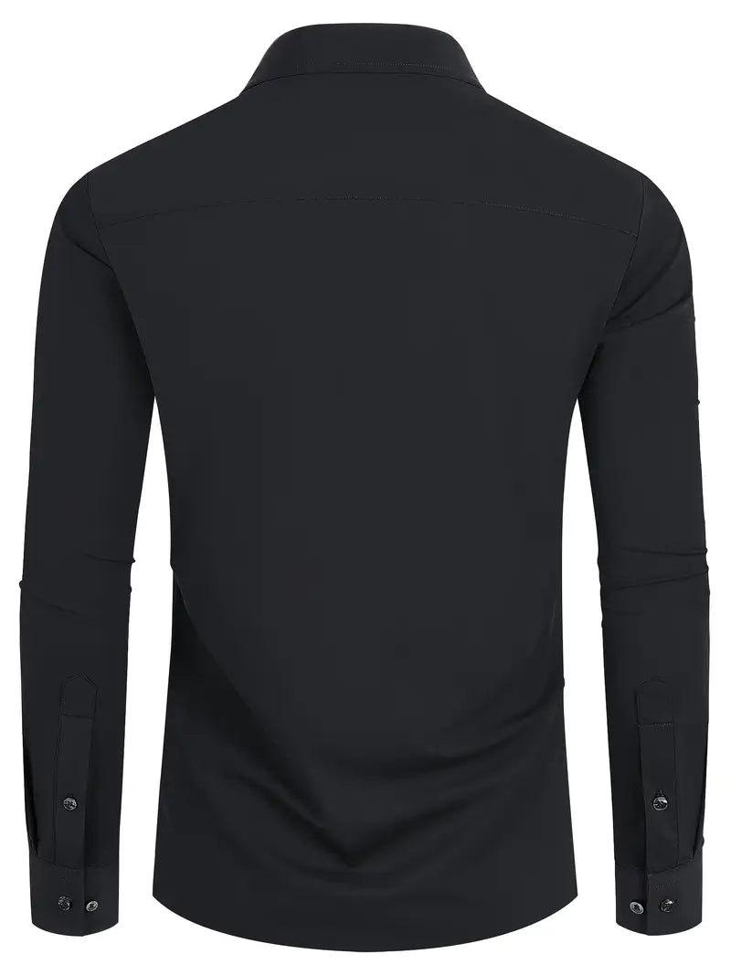 Schwarzes Herrenhemd Elegant Slim Langarm – Alviro