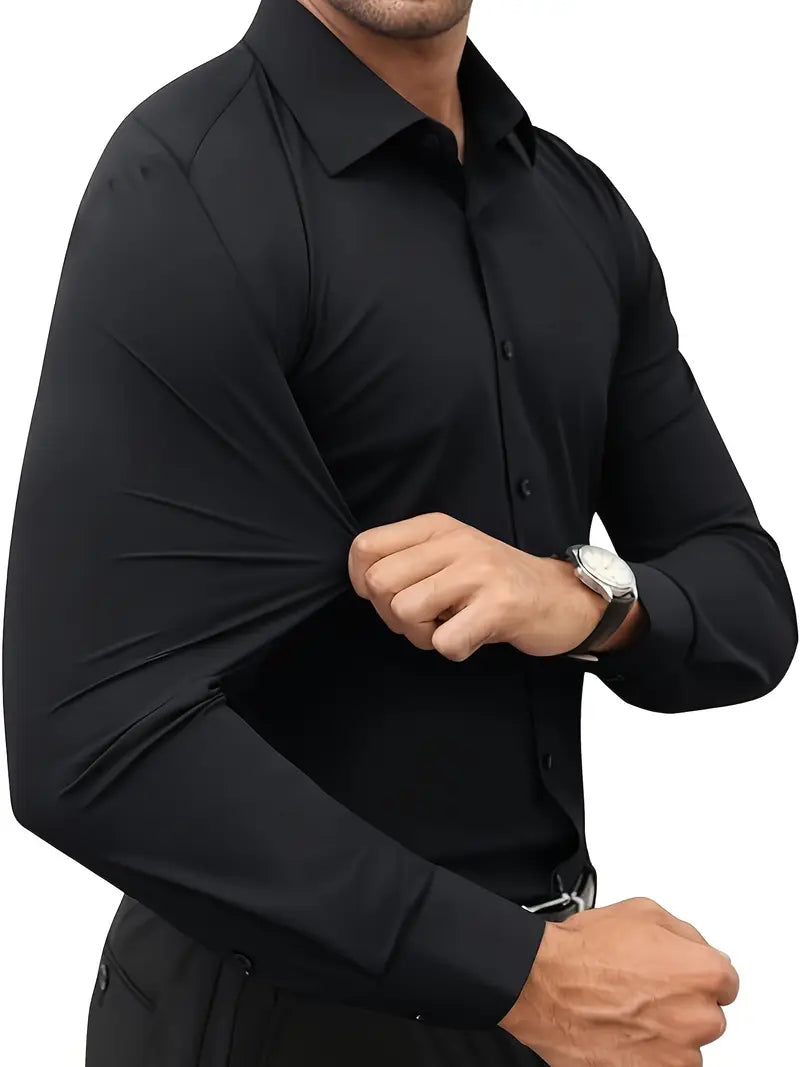 Schwarzes Herrenhemd Elegant Slim Langarm – Alviro