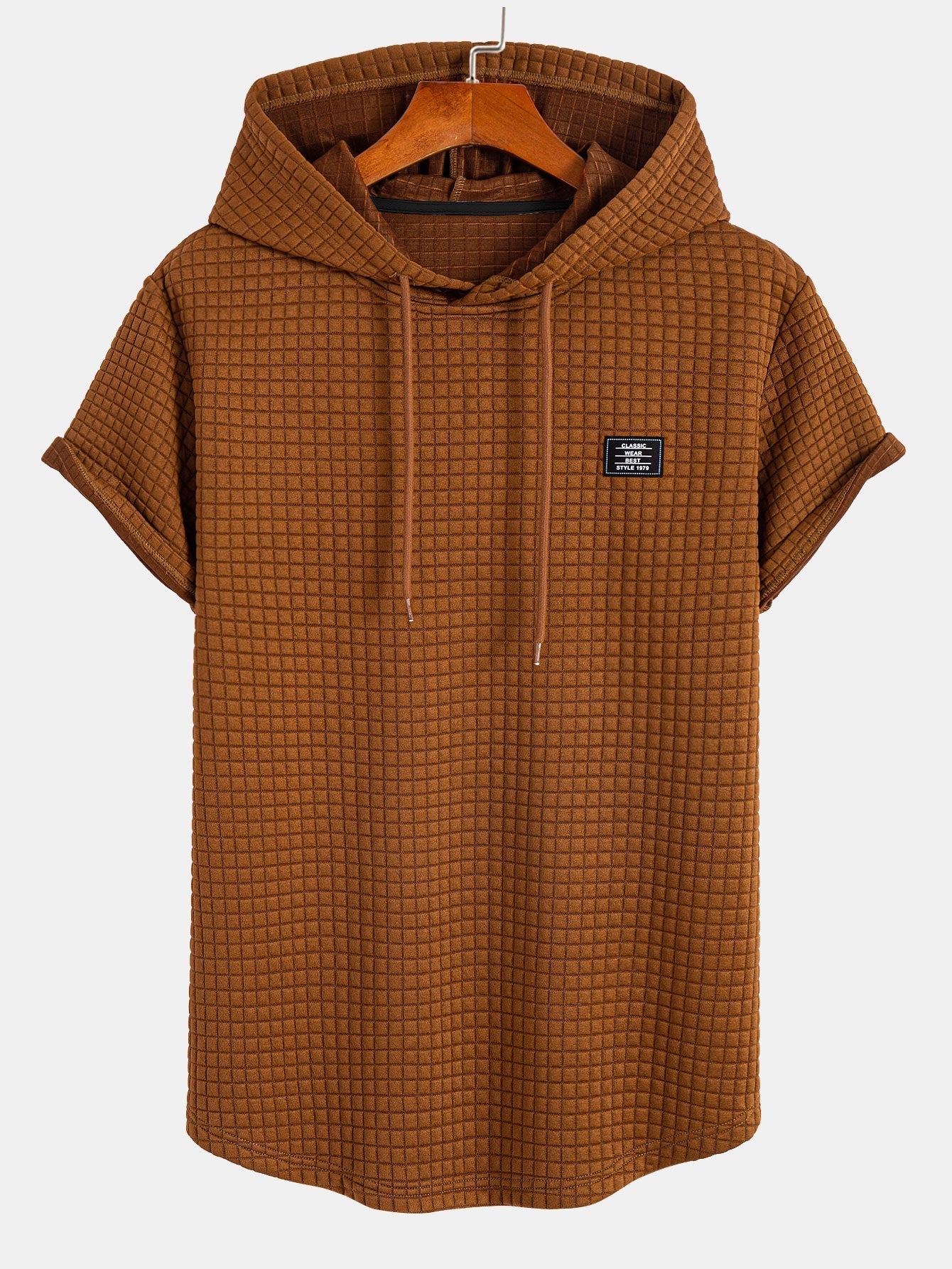 Herren T-Shirt mit Waffelkapuze und Bogensaum – Trevaro