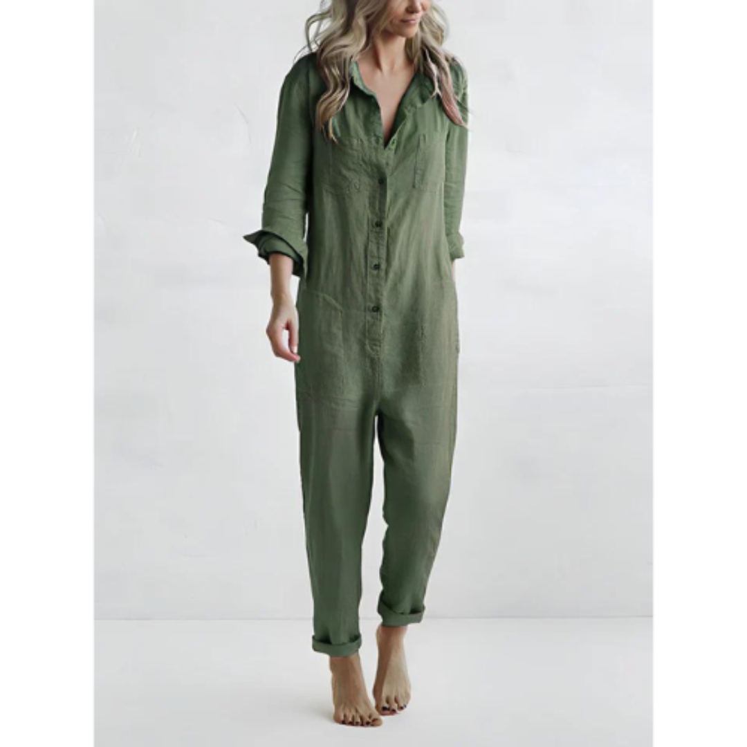 Avrilam | Damen Knöpfbarer Jumpsuit | Langärmelig