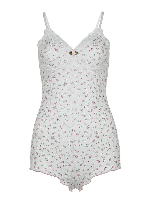 Schmaler Jumpsuit mit tiefem V-Ausschnitt und Blumenmuster