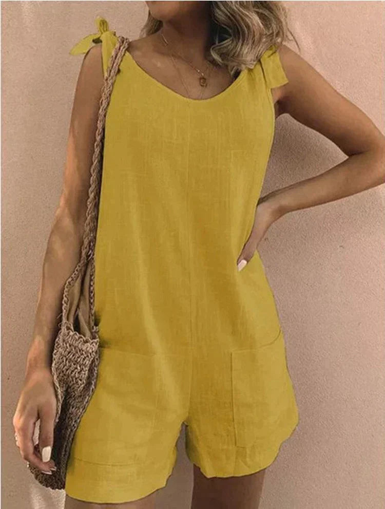 Bella - Weiße Leinenkleid mit Taschen