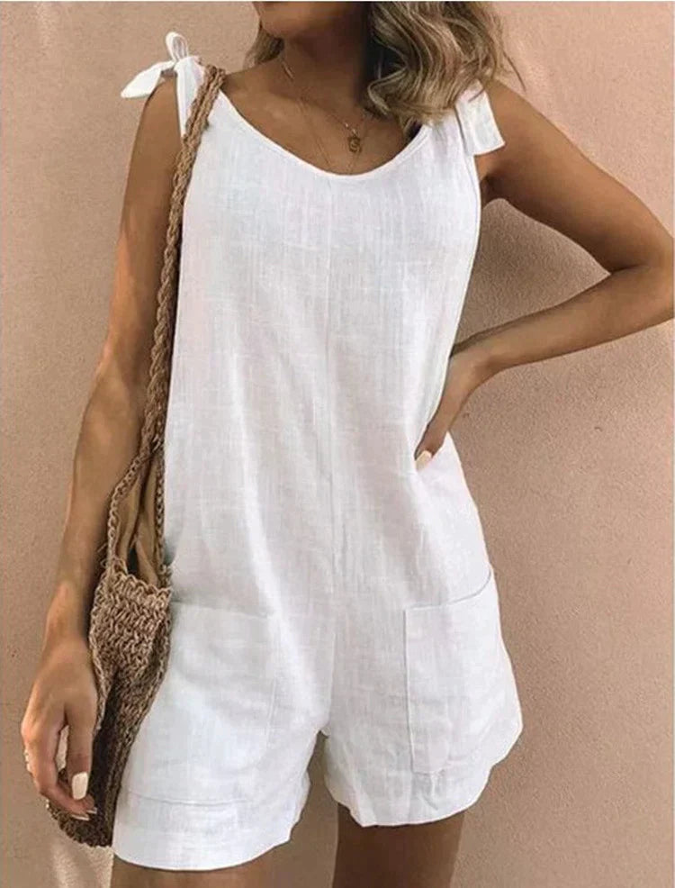 Bella - Weiße Leinenkleid mit Taschen