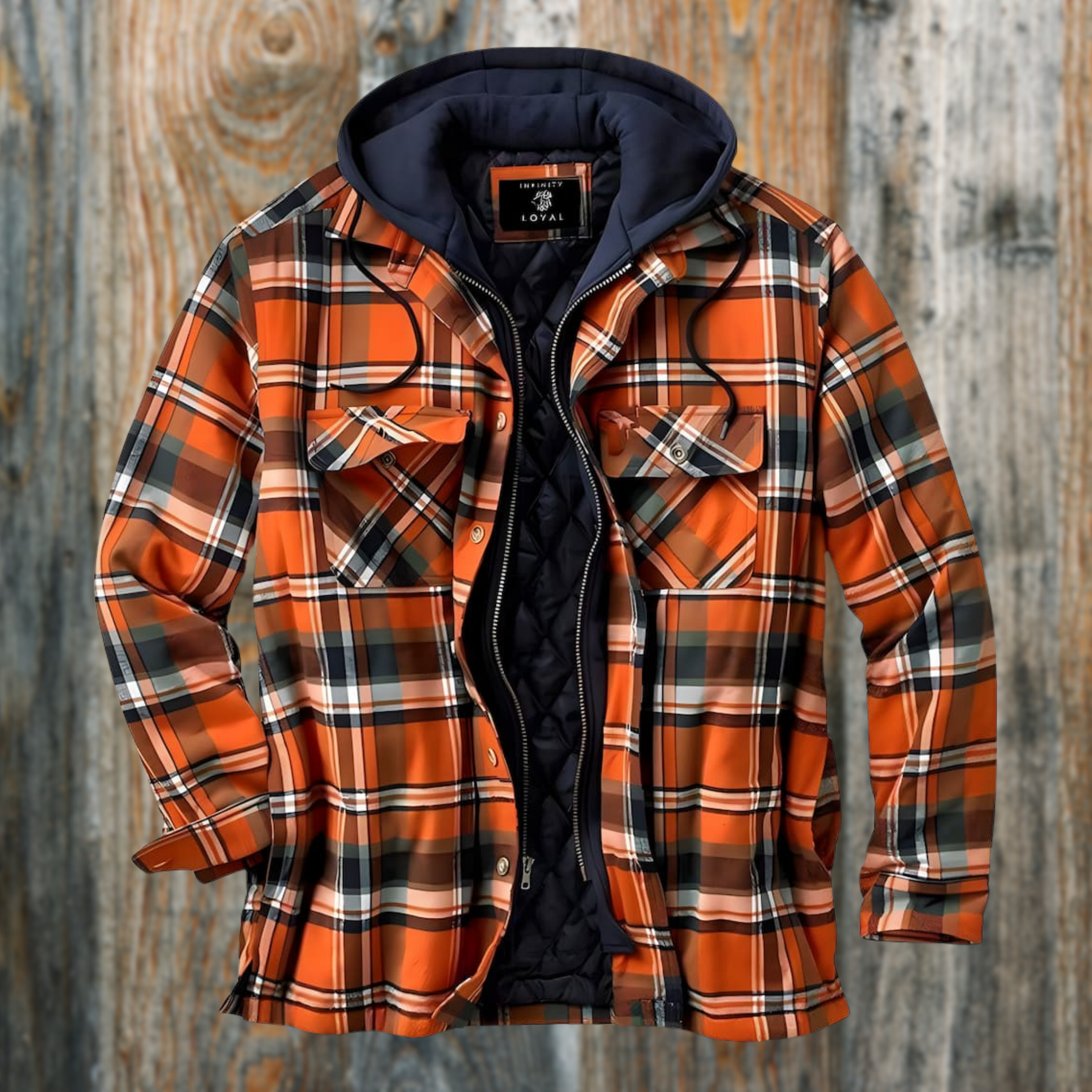 Gesteppte karierte Flanelljacke mit Kapuze