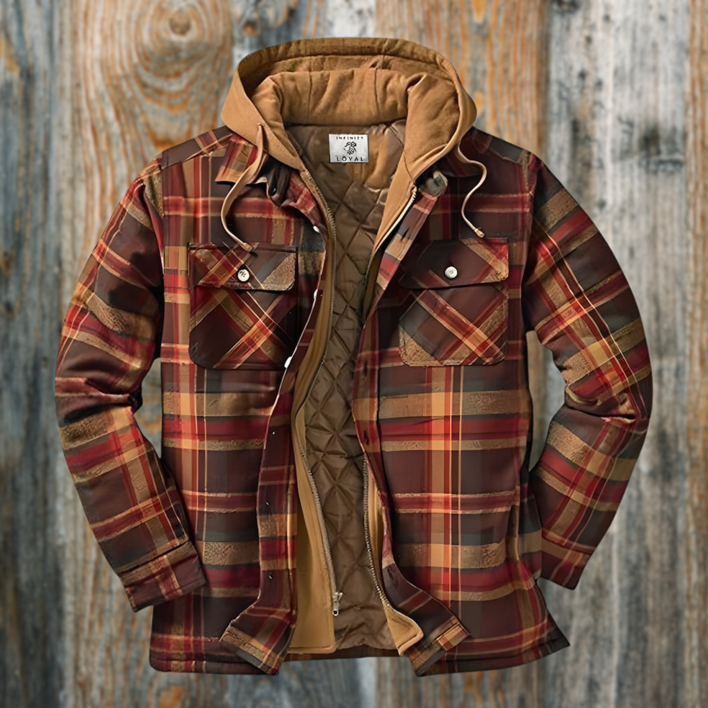 Gesteppte karierte Flanelljacke mit Kapuze