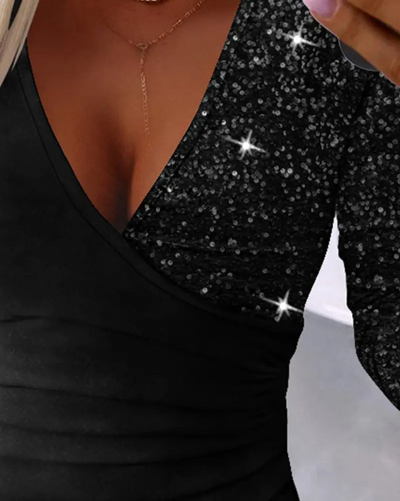 Überbluse Damen Elegant Pailletten Rüschen – Valeria