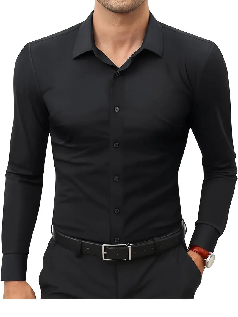 Schwarzes Herrenhemd Elegant Slim Langarm – Alviro