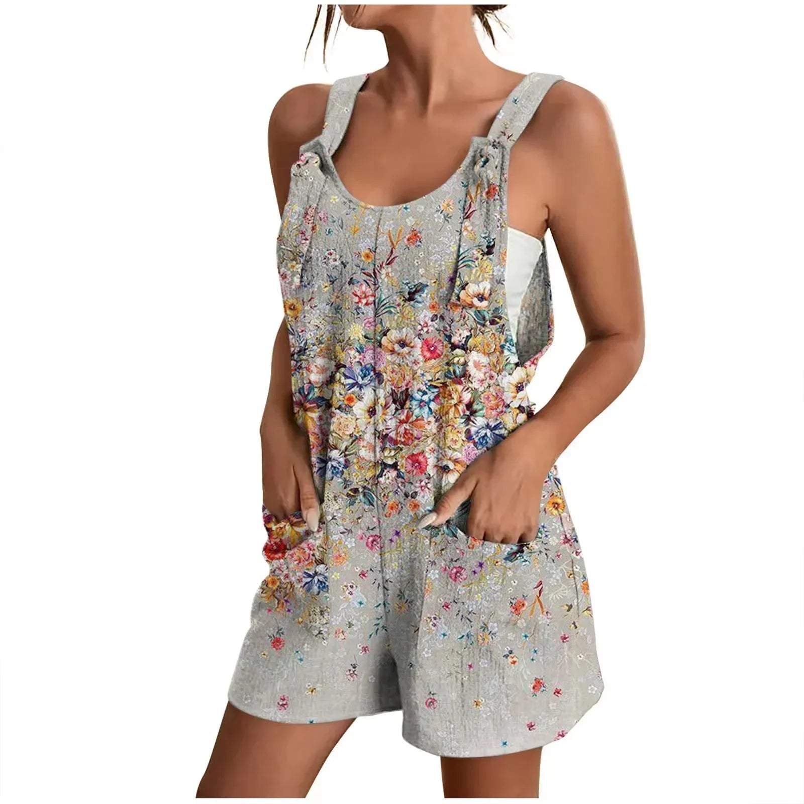 Daiana - Grauer Sommerlicher Kurzer Jumpsuit