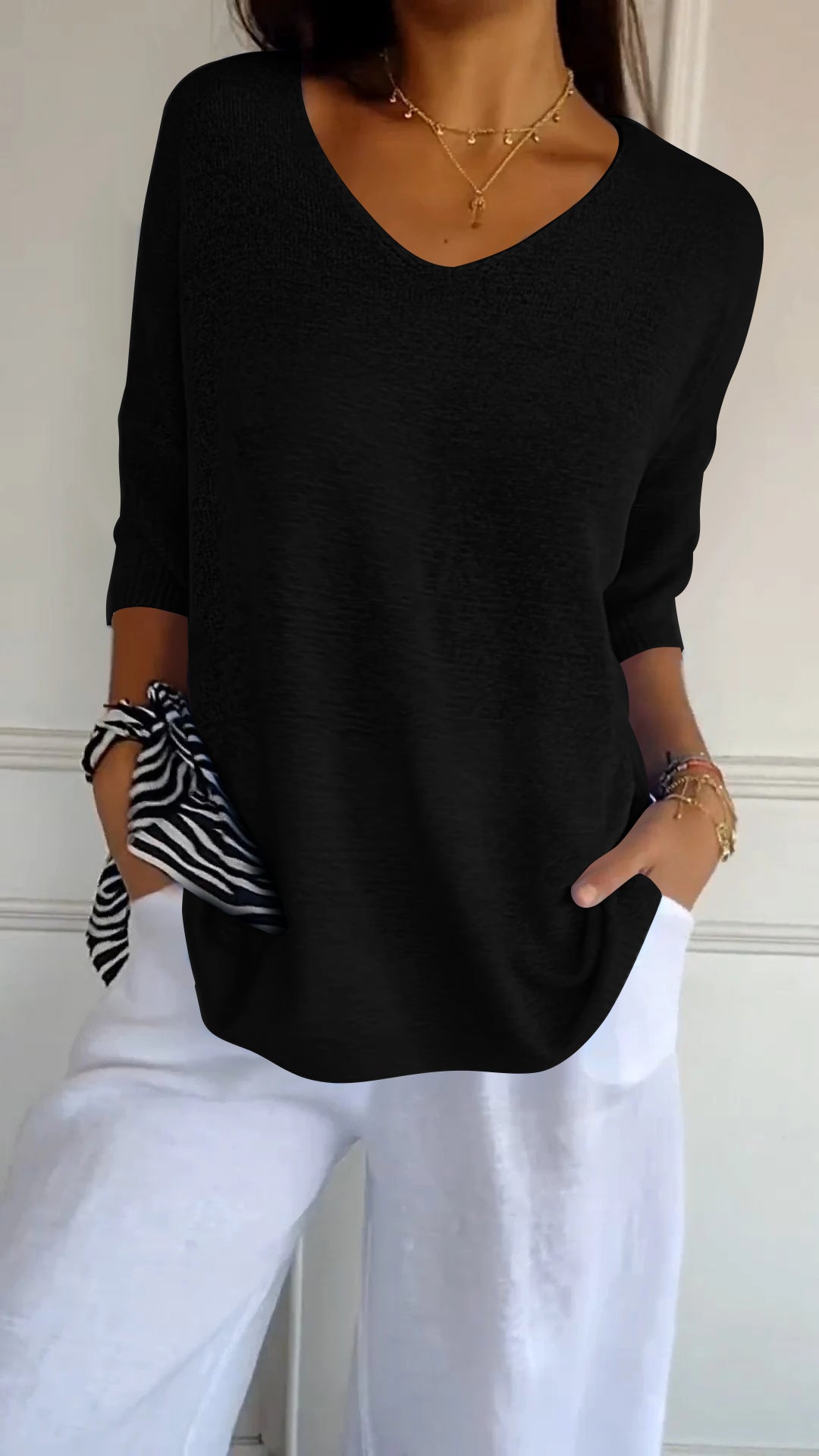 Oversized Damen V-Ausschnitt Top Sommer Elegant – Amelie