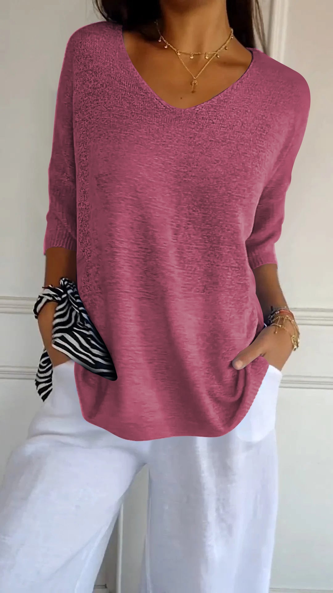 Oversized Damen V-Ausschnitt Top Sommer Elegant – Amelie