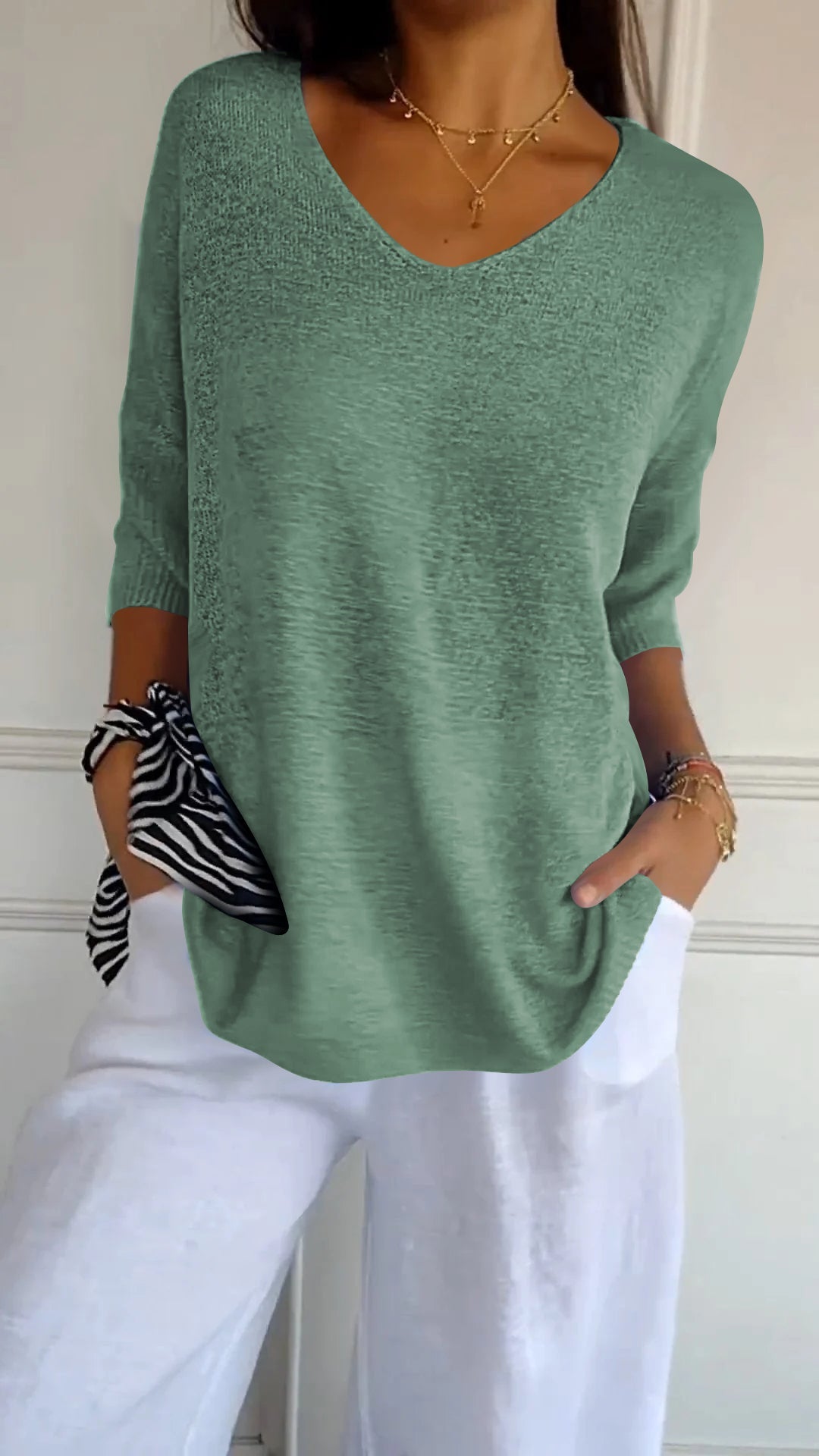 Oversized Damen V-Ausschnitt Top Sommer Elegant – Amelie