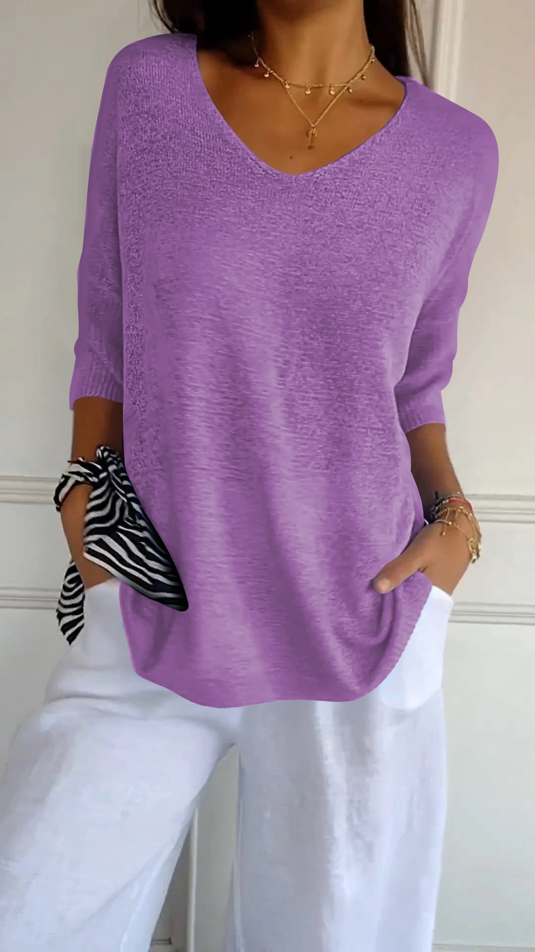 Oversized Damen V-Ausschnitt Top Sommer Elegant – Amelie