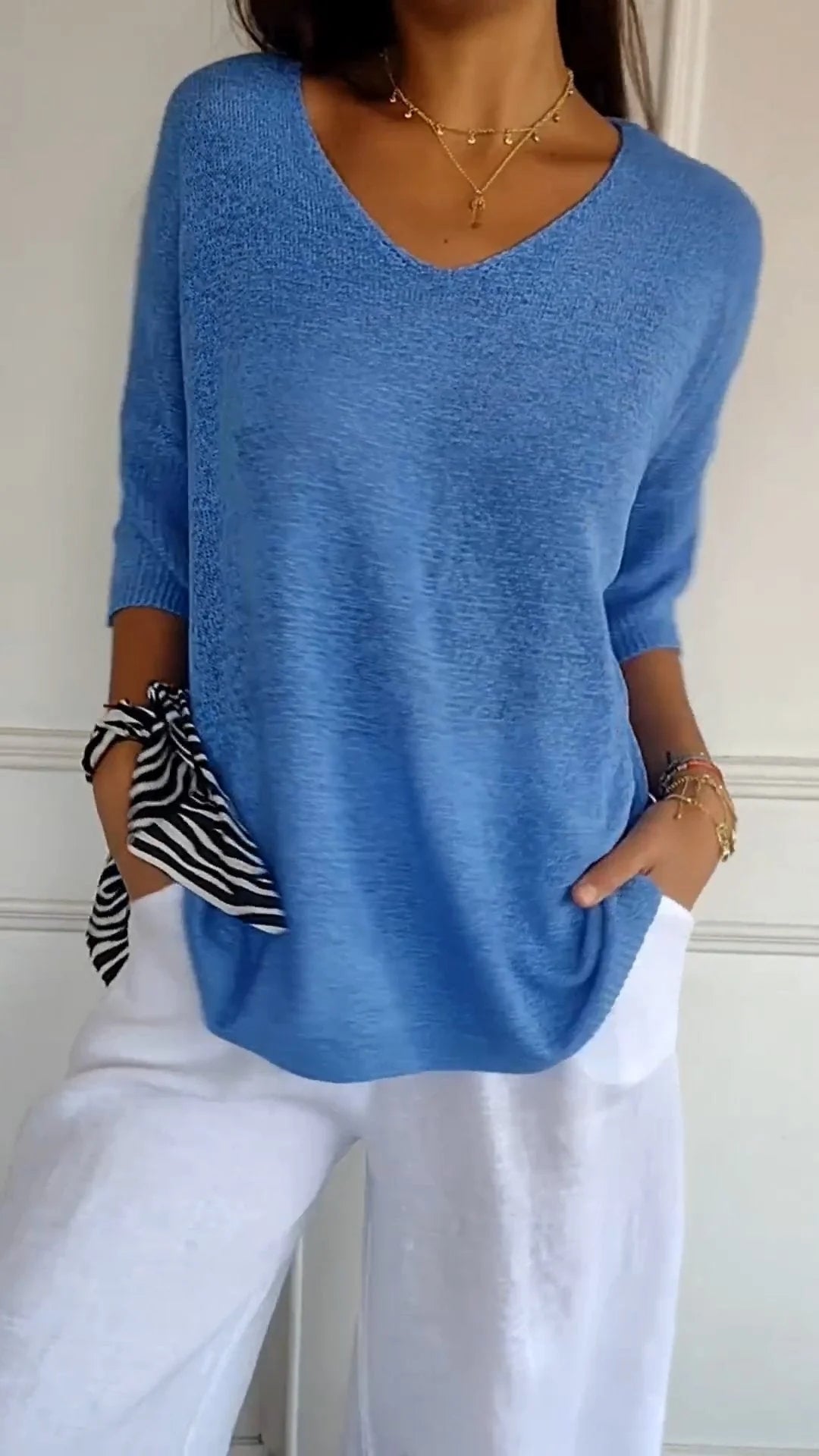 Oversized Damen V-Ausschnitt Top Sommer Elegant – Amelie