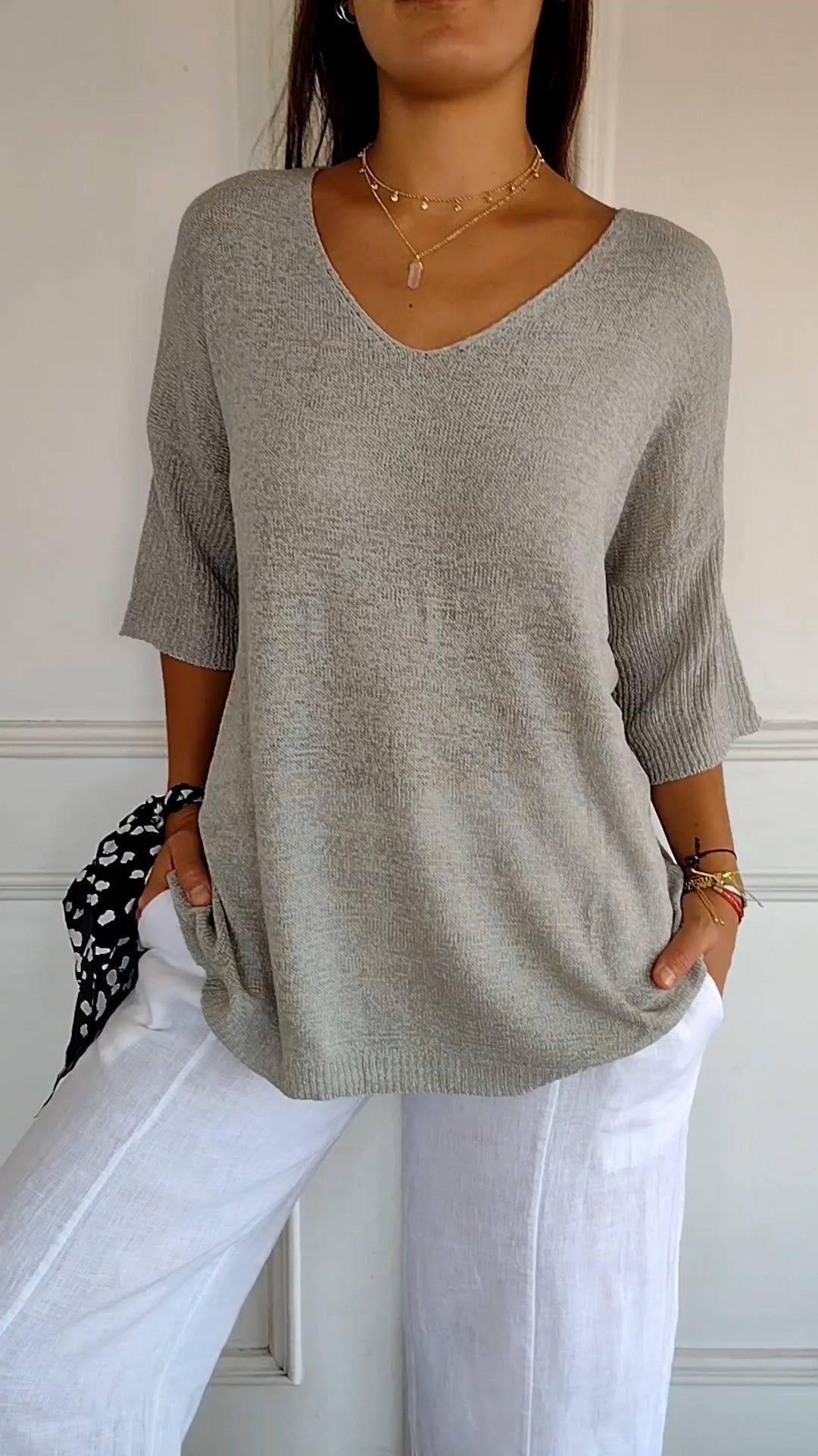 Oversized Damen V-Ausschnitt Top Sommer Elegant – Amelie
