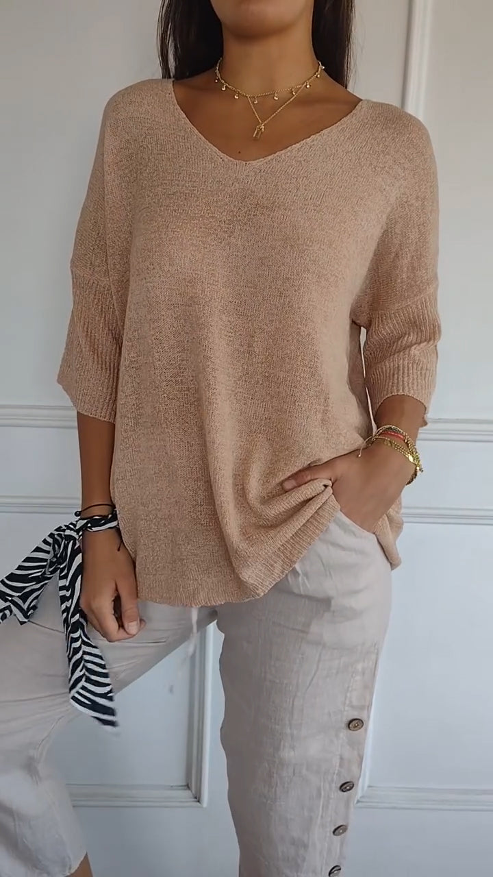 Oversized Damen V-Ausschnitt Top Sommer Elegant – Amelie