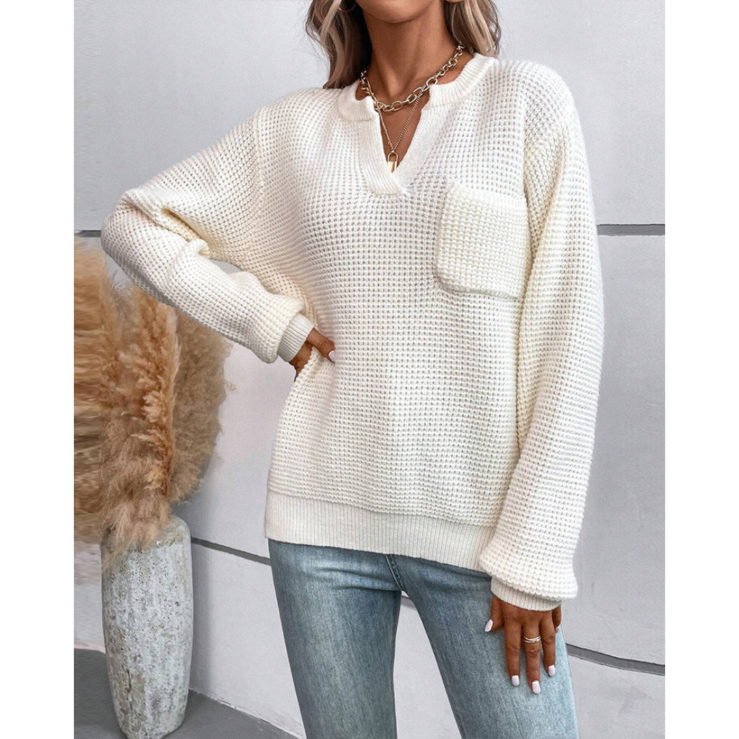 Fernanda | Damen Strick Langarm Pullover | V-Ausschnitt
