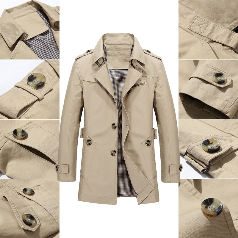 Klassischer Herren-Trench mit kariertem Innenfutter