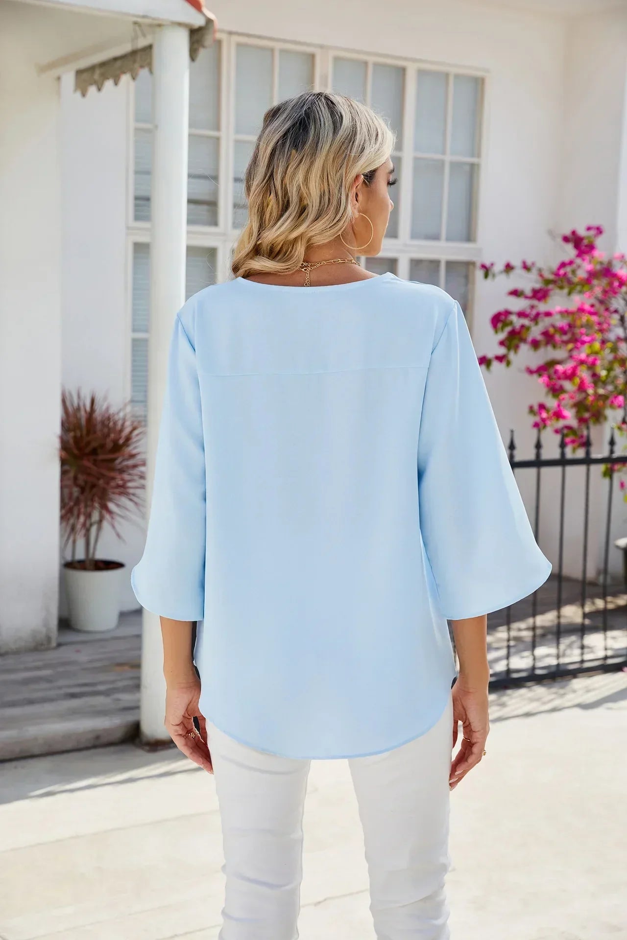 Sommerbluse Damen V-Ausschnitt Locker Leicht – Clara