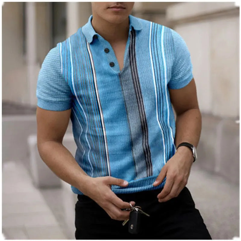 Herren Polo-Shirt mit vertikalem Retro-Streifenmuster