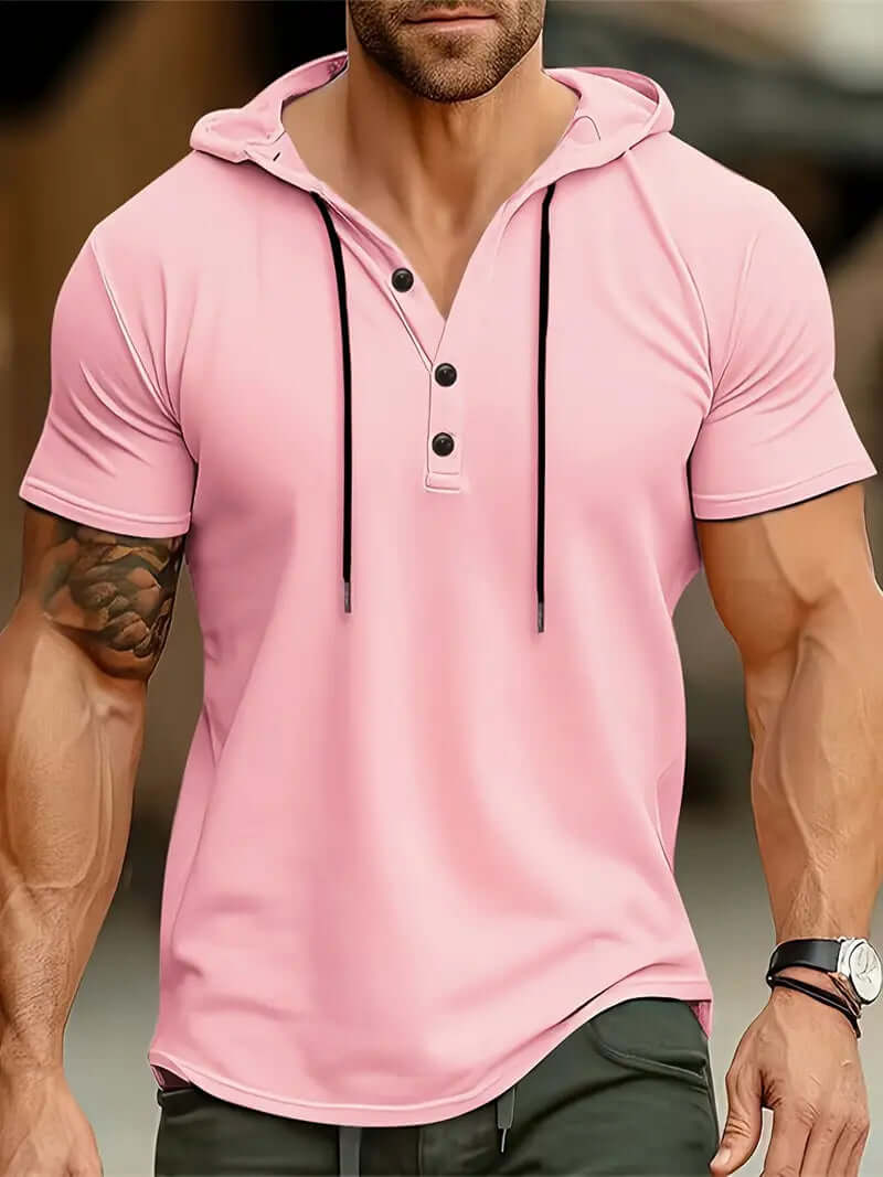Herren Slim Fit Kapuzenhemd Kurzarm Stretch