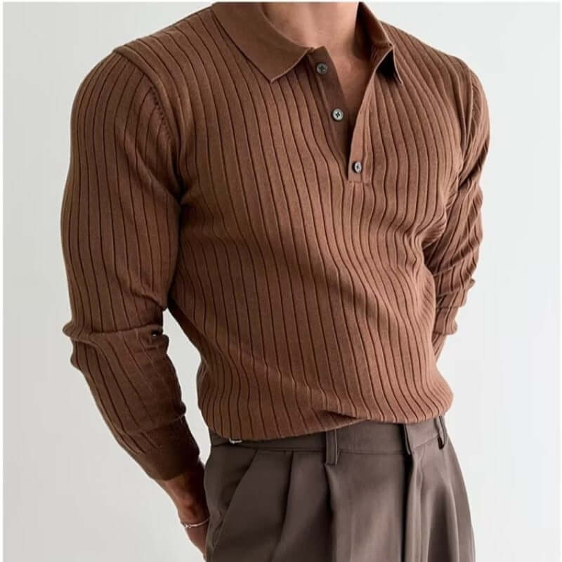 Geripptes Langarm-Poloshirt für Herren
