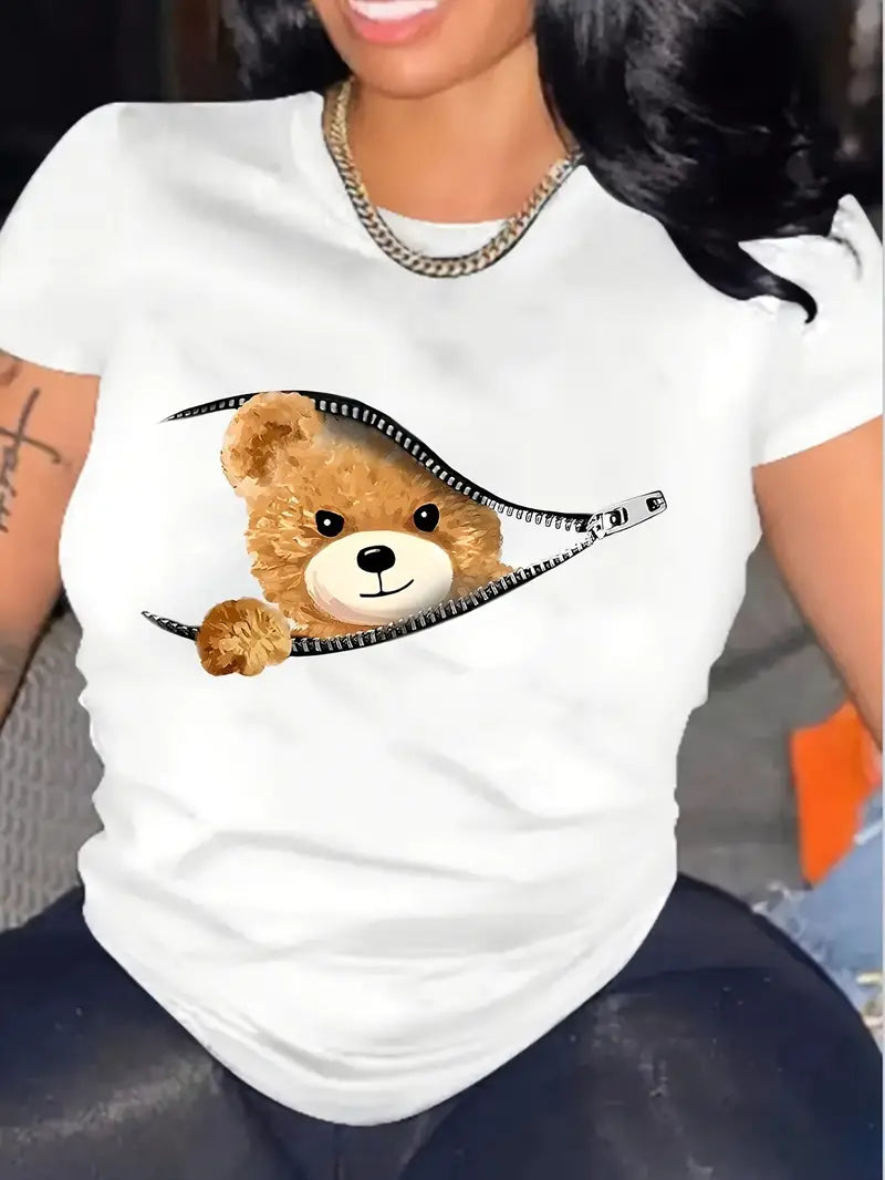 Cartoon-Bär-T-shirt für Damen