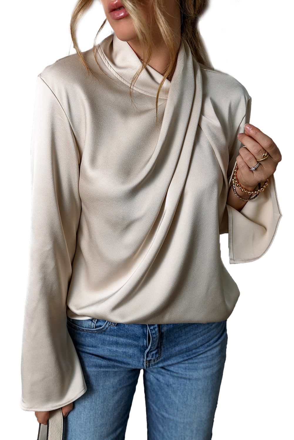 Satinbluse mit Kreuzfront und Rückenschlitz – Annika