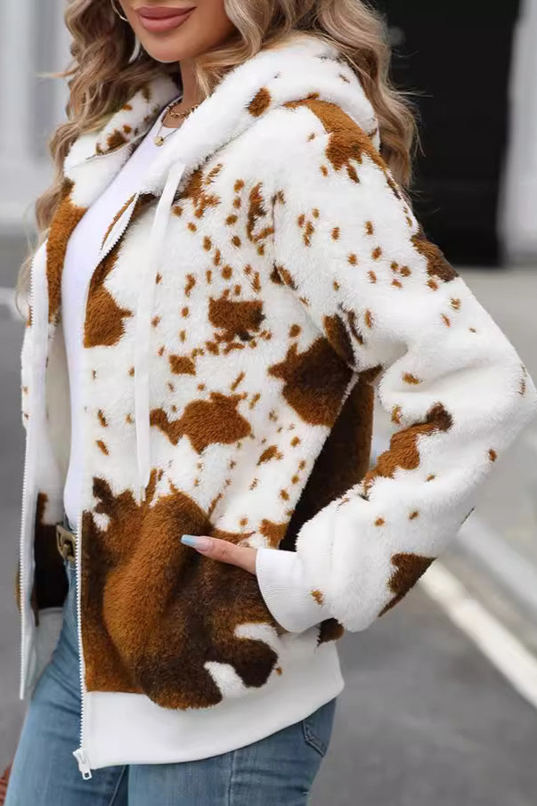 Stilvolle Kunstpelzjacke mit Kuh-Print