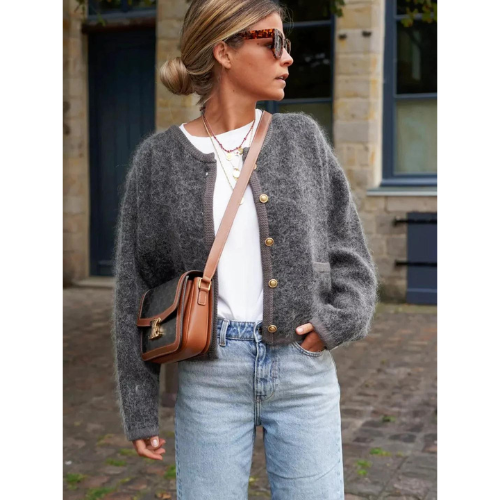 Mileya | Damen Knopf Daunen Strickjacke | Warme