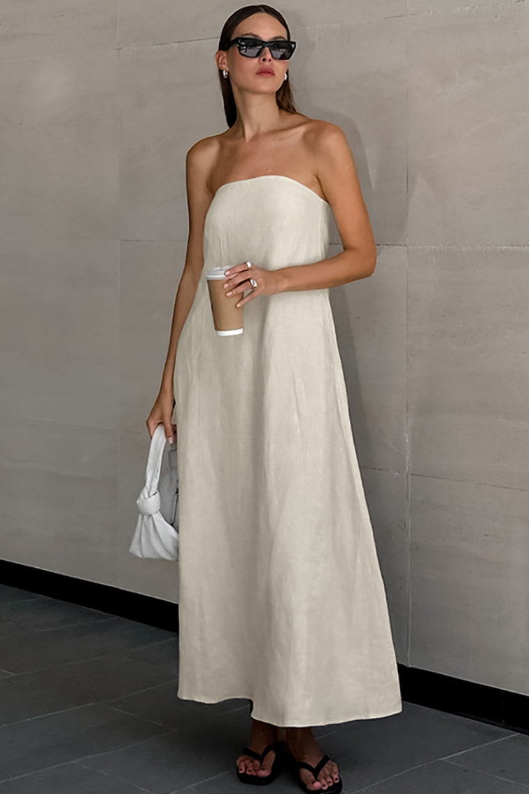 Beiges, einfarbiges, gerade geschnittenes Schlauchkleid