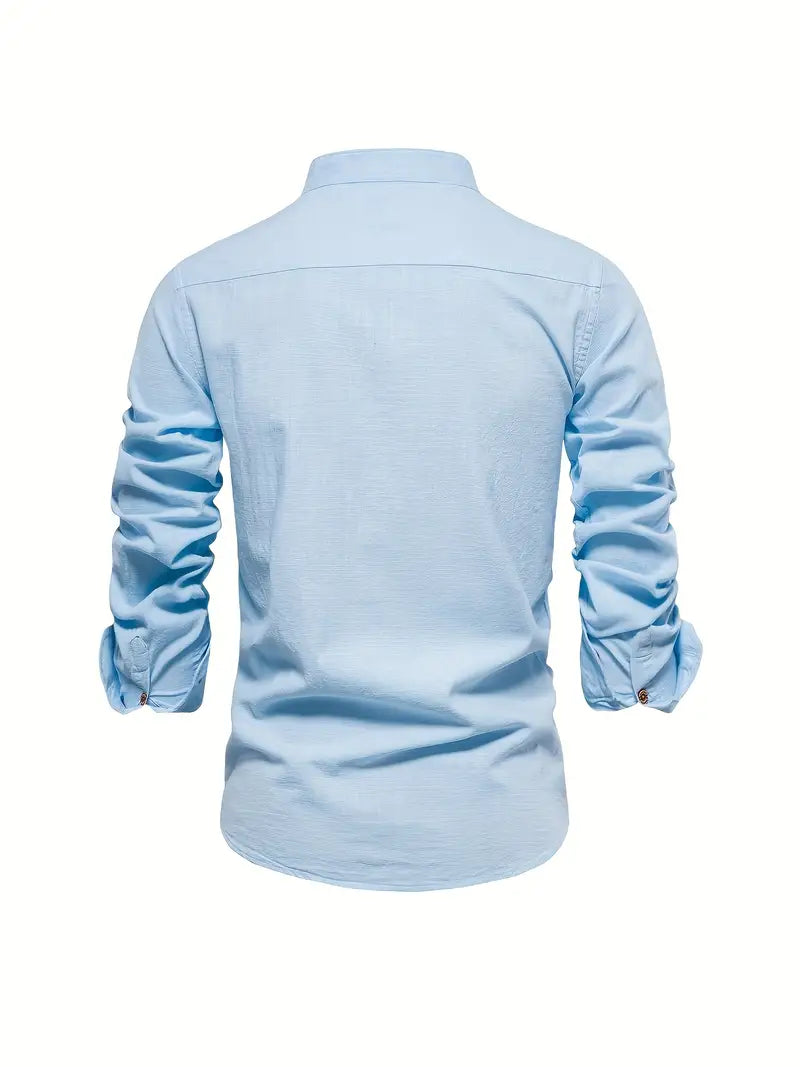 Herren Baumwollhemd Langarm Stehkragen Elegant Stickerei – Nelvion