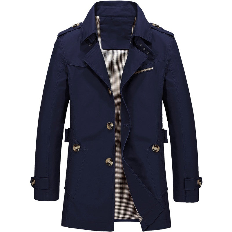 Klassischer Herren-Trench mit kariertem Innenfutter