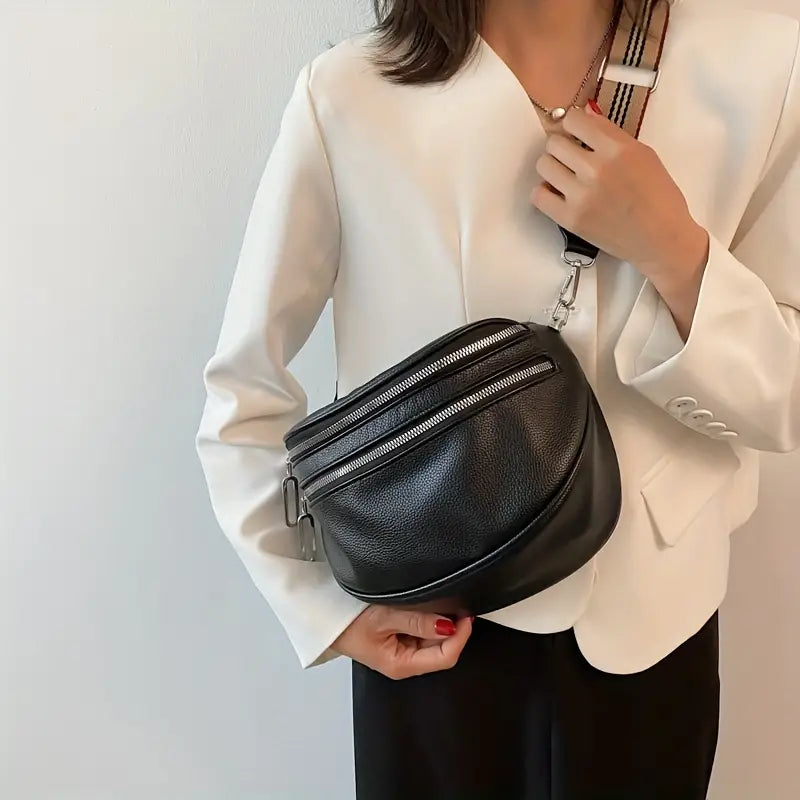 Leder-Umhängetasche mit Riemen für Frauen