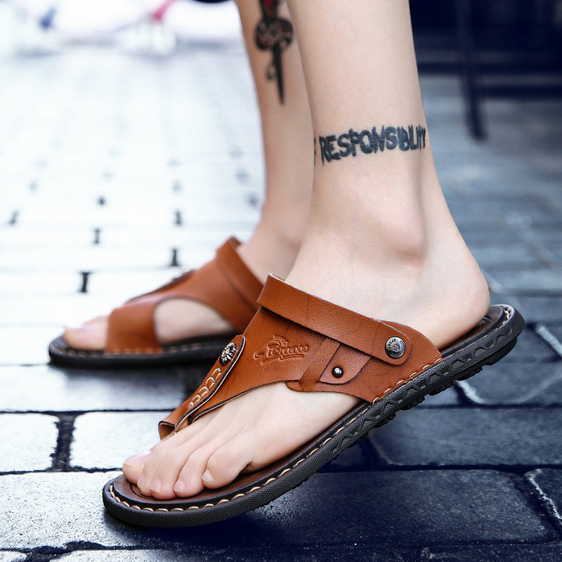Stuttgart | Erschwingliche Herren Zweispitzsandalen aus Leder in Übergrößen
