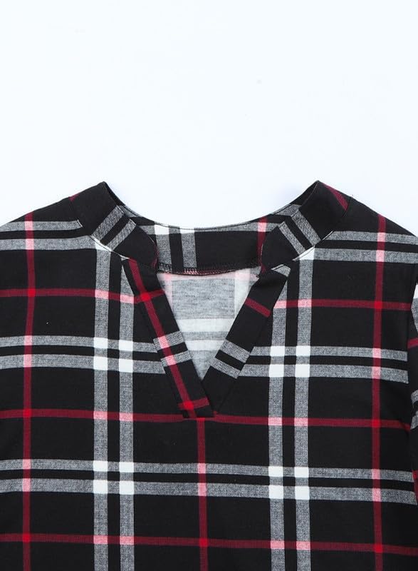 Karo-Bluse mit V-Ausschnitt für Damen – Hanna