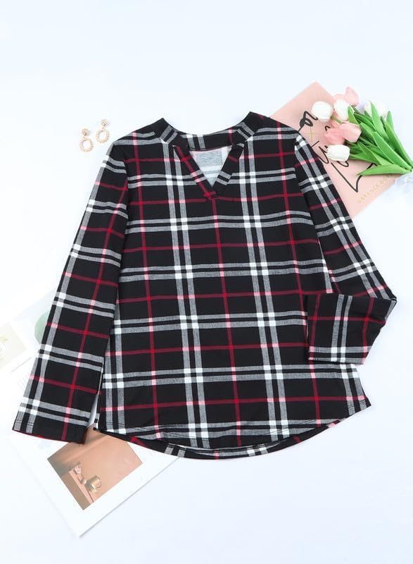 Karo-Bluse mit V-Ausschnitt für Damen – Hanna