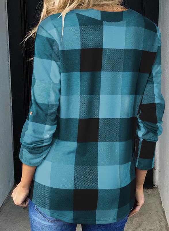 Karo-Bluse mit V-Ausschnitt für Damen – Hanna