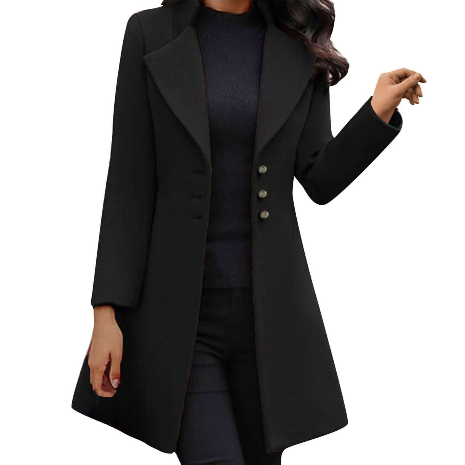 Damen Wollmantel mit Knöpfen - Elegant & Warm