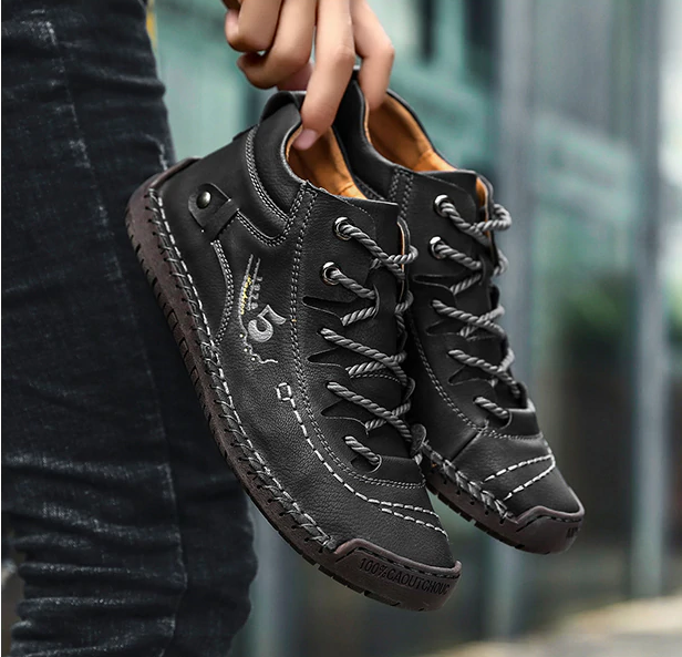 Luca - Schwarze Vintage-Lederschuhe