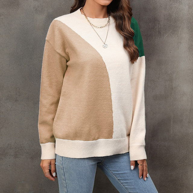 Kontrastfarbe Lässiger Strickpullover