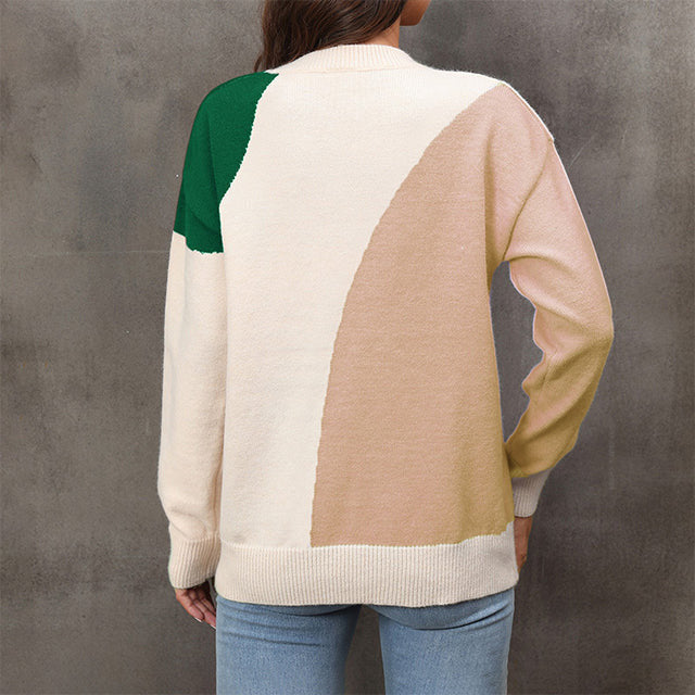 Kontrastfarbe Lässiger Strickpullover