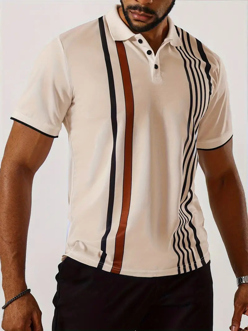 Herren Polo-Shirt mit vertikalem Retro-Streifenmuster