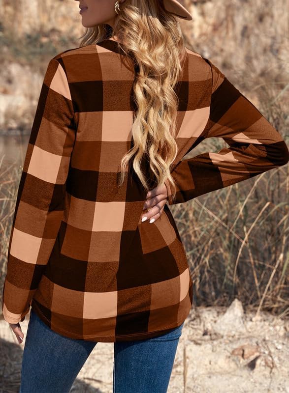 Karo-Bluse mit V-Ausschnitt für Damen – Hanna