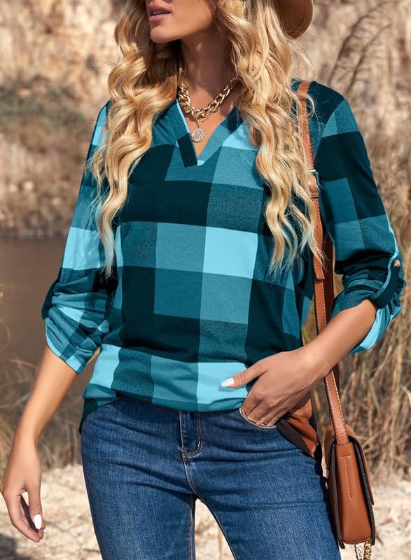 Karo-Bluse mit V-Ausschnitt für Damen – Hanna