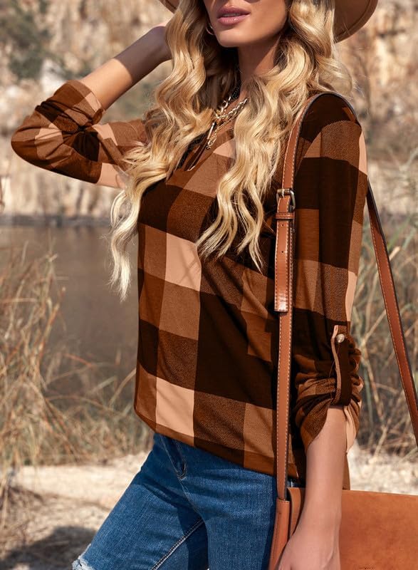 Karo-Bluse mit V-Ausschnitt für Damen – Hanna