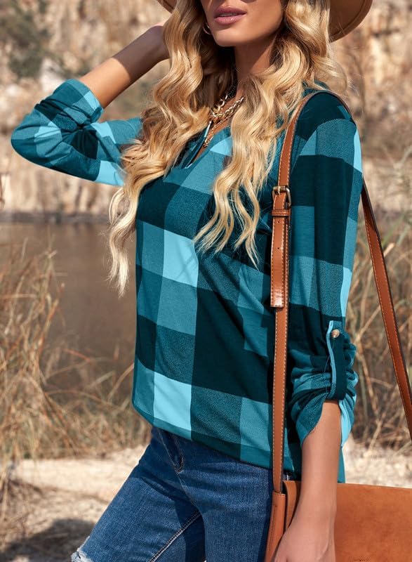 Karo-Bluse mit V-Ausschnitt für Damen – Hanna