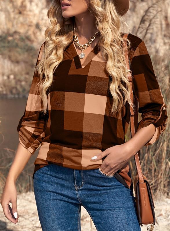Karo-Bluse mit V-Ausschnitt für Damen – Hanna