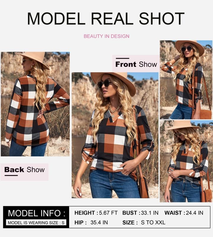 Karo-Bluse mit V-Ausschnitt für Damen – Hanna