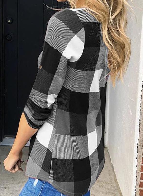 Karo-Bluse mit V-Ausschnitt für Damen – Hanna