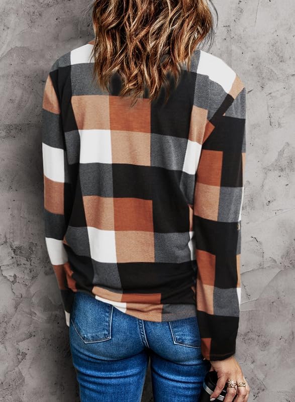 Karo-Bluse mit V-Ausschnitt für Damen – Hanna
